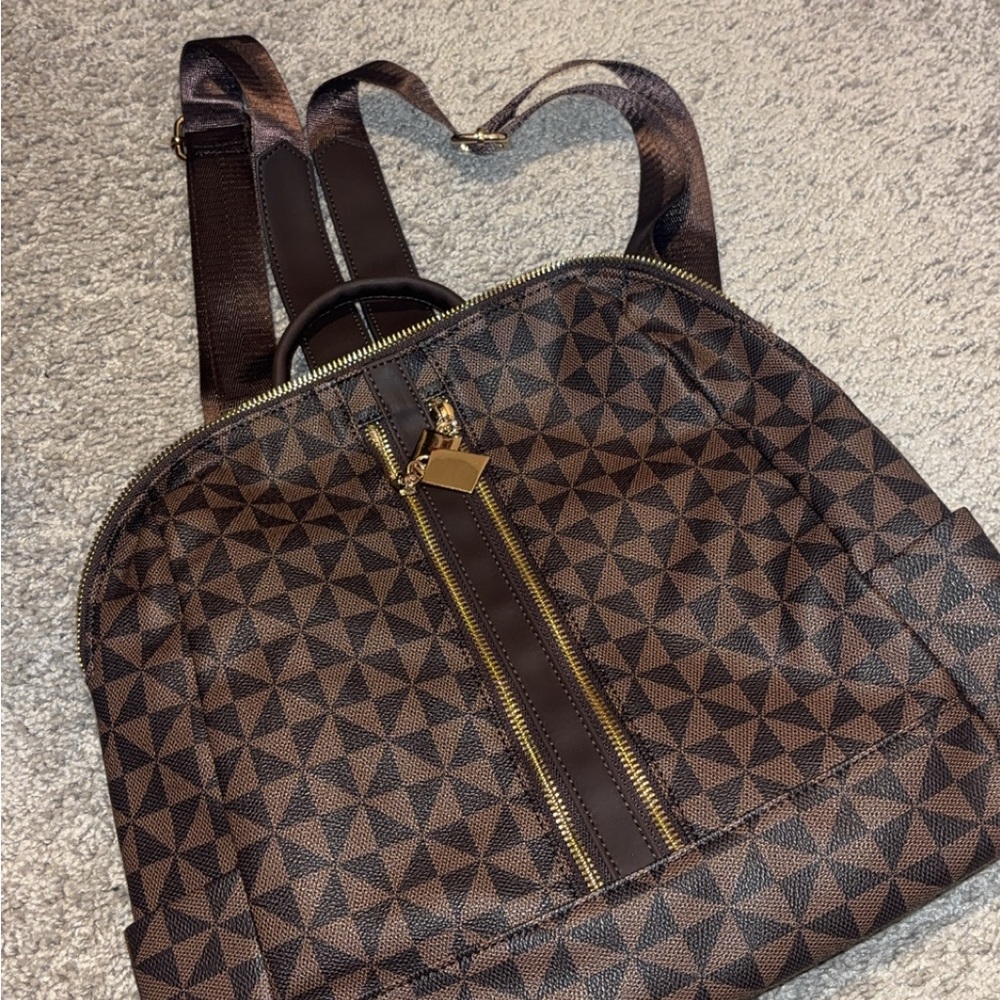 Geometric Patterned Brown Backpack